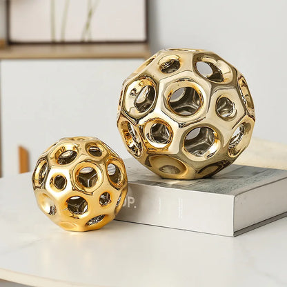 DecorBites™ Geometric Golden Hollow Abstract Sphere Sculpture Decor for Home