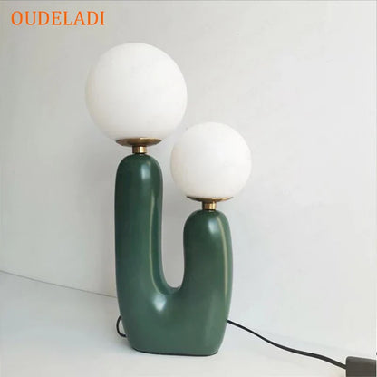 DecorBites™ Glass Ball LED Table Lamp: Green Pink Resin Nordic Style for Home Decor