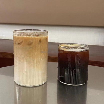 DecorBites™ Clear Glass Coffee Cups Set of 6 - Heat-Resistant Vertical Design for Various Drinks