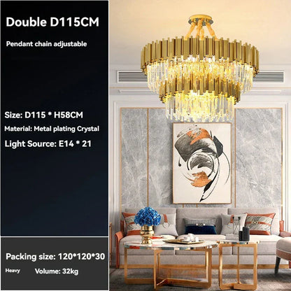 DecorBites™ Crystal Gold Chandelier LED Ceiling Pendant for Living Room Bedroom Kitchen Island