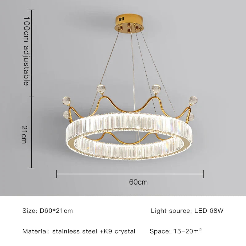 DecorBites™ Crystal Chandelier: Nordic LED Luxury Round Crown Petal Design for Girls' Bedroom