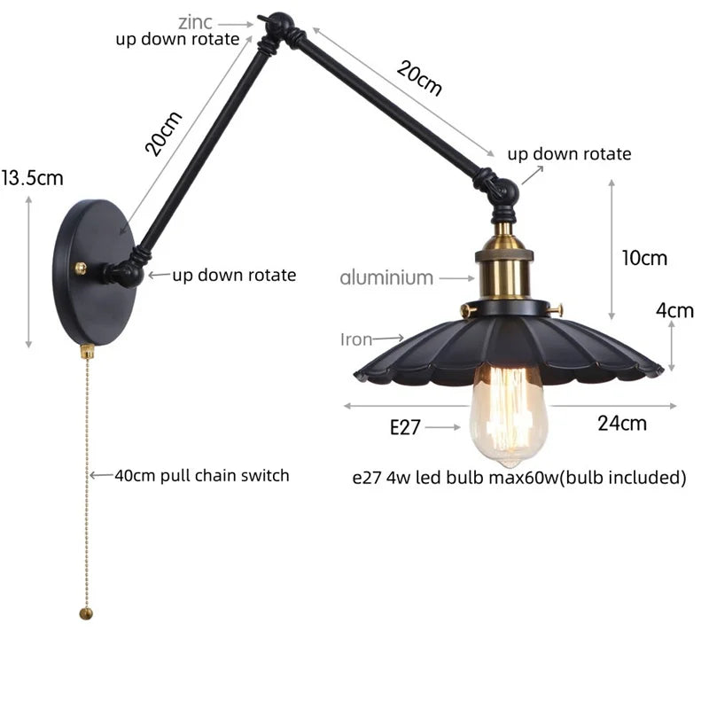 Gold Pull Chain Wall Lamp