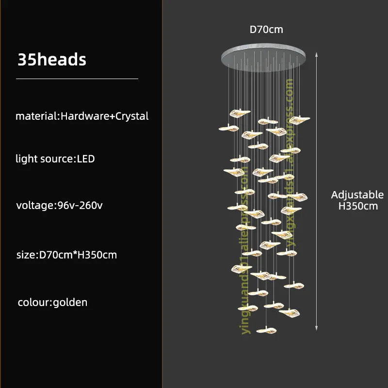 DecorBites™ Crystal Glass Staircase Chandelier: Modern Nordic Luxury Living Room Lighting