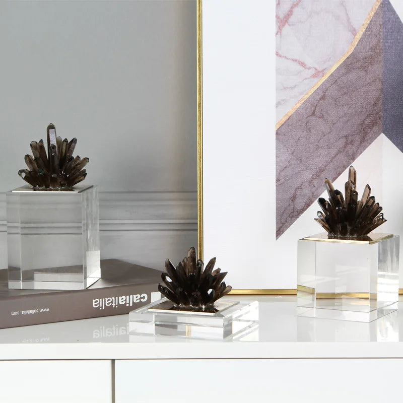 DecorBites™ Agate Stone Crystal Sculpture Gold-plated Marble Ornament for Living Room Desk
