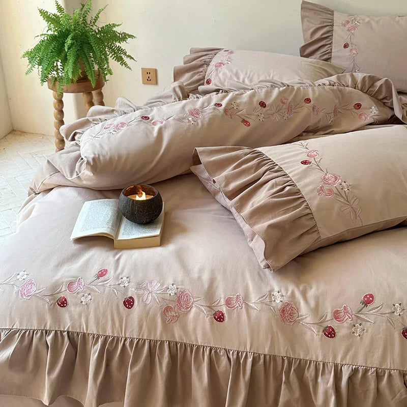 Embroidered Cotton Ruffle Bedding