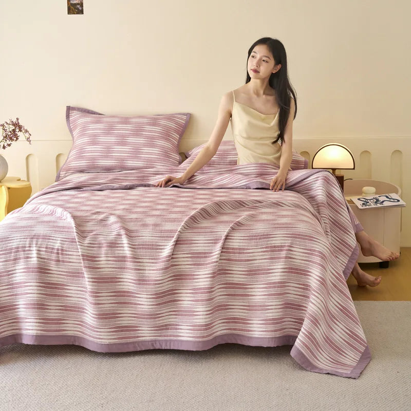 DecorBites™ Cotton Three-Layer Towel Blanket with Pillow - Summer Cool Quilt