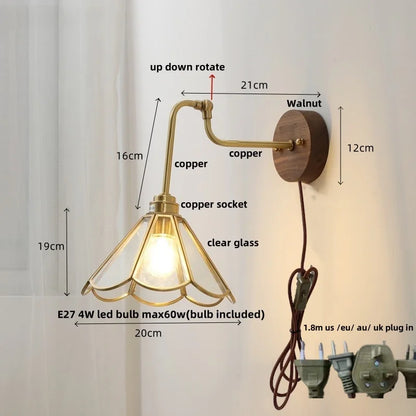 DecorBites™ LED Wall Lights Pull Chain Switch Bedside Lamp Amber Glass Modern Stair Light Fixtures