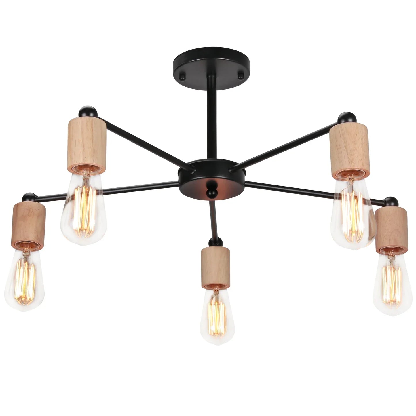 DecorBites™ Industrial Rod Iron Wood Sputnik Chandelier Ceiling Lamp LED E27 Home Lighting