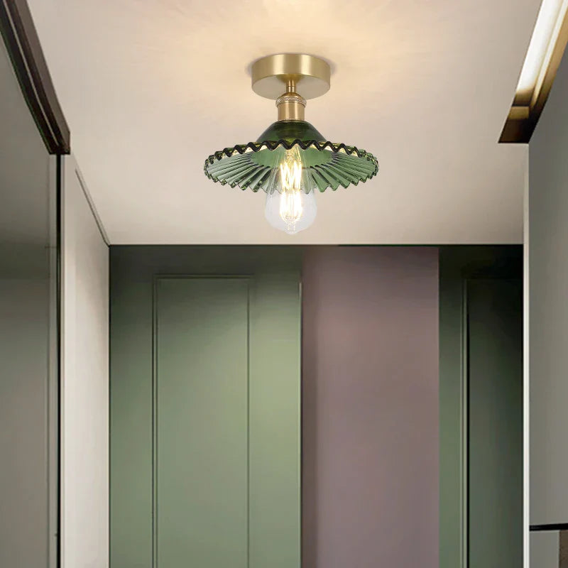 DecorBites™ Green Glass Copper Ceiling Light Fixture Balcony Kitchen Modern LED Lamp