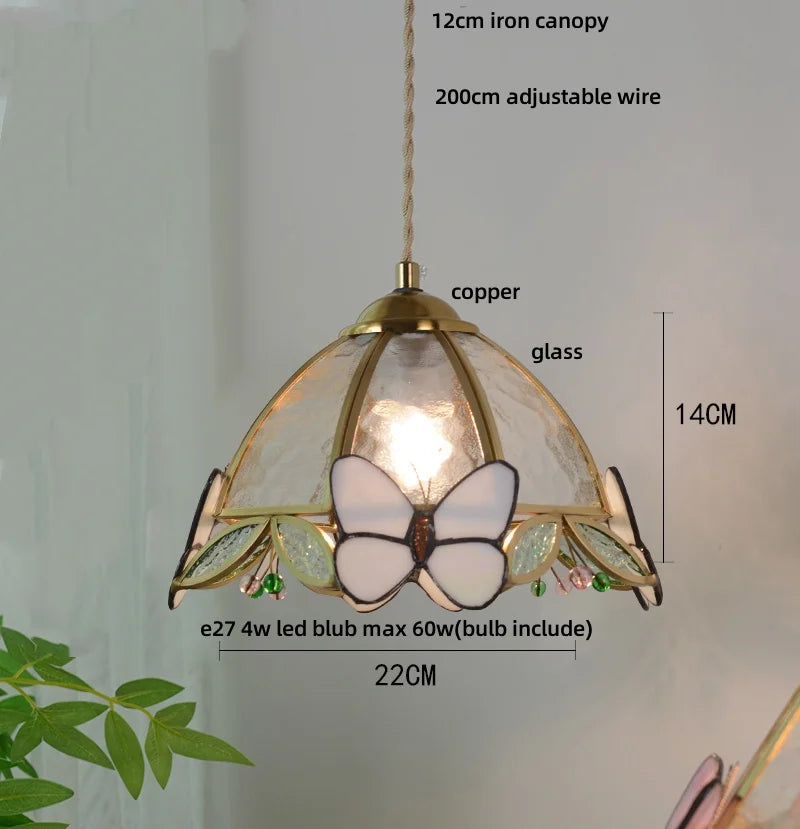 DecorBites™ Clear Glass LED Pendant Light Tiffany Butterfly Hanging Lamp
