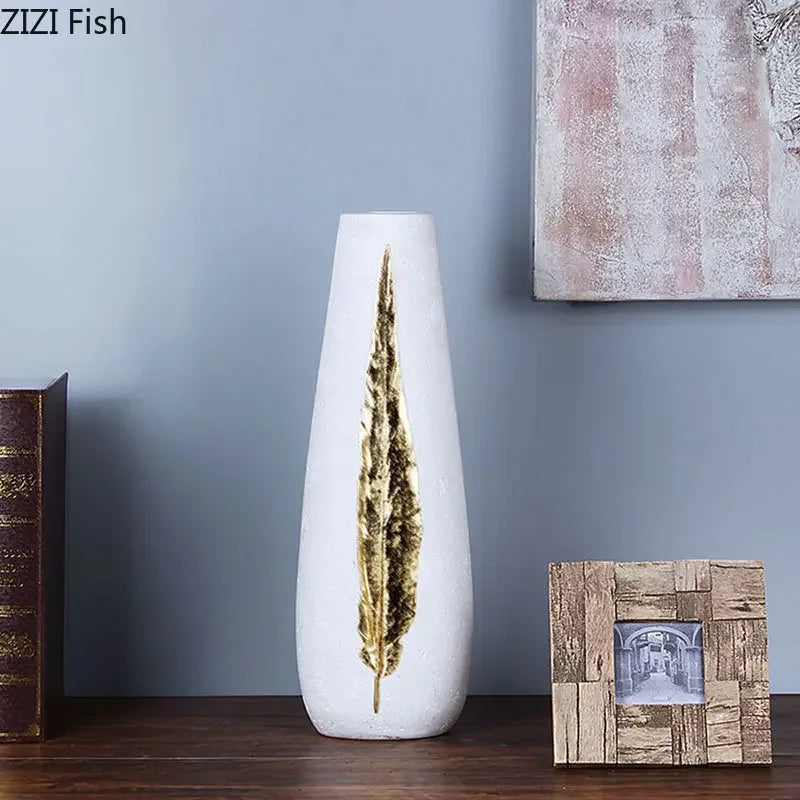 Gold Feather Vase Set