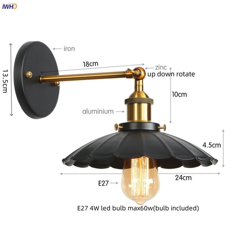 Gold Industrial Wall Lamp For Lofts And Bedrooms