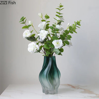 DecorBites™ Green Ripple Glass Vase with Artificial Flowers for Home Decor