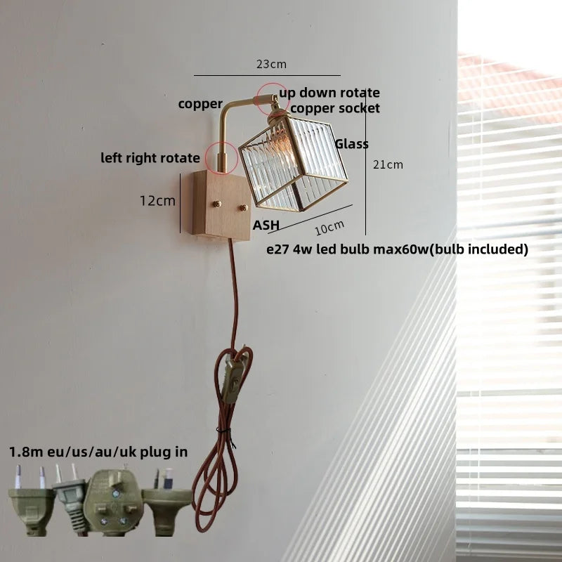 DecorBites™ Brass LED Wall Lights Modern Stair Light Fixture Blue Glass Bedside Lamp