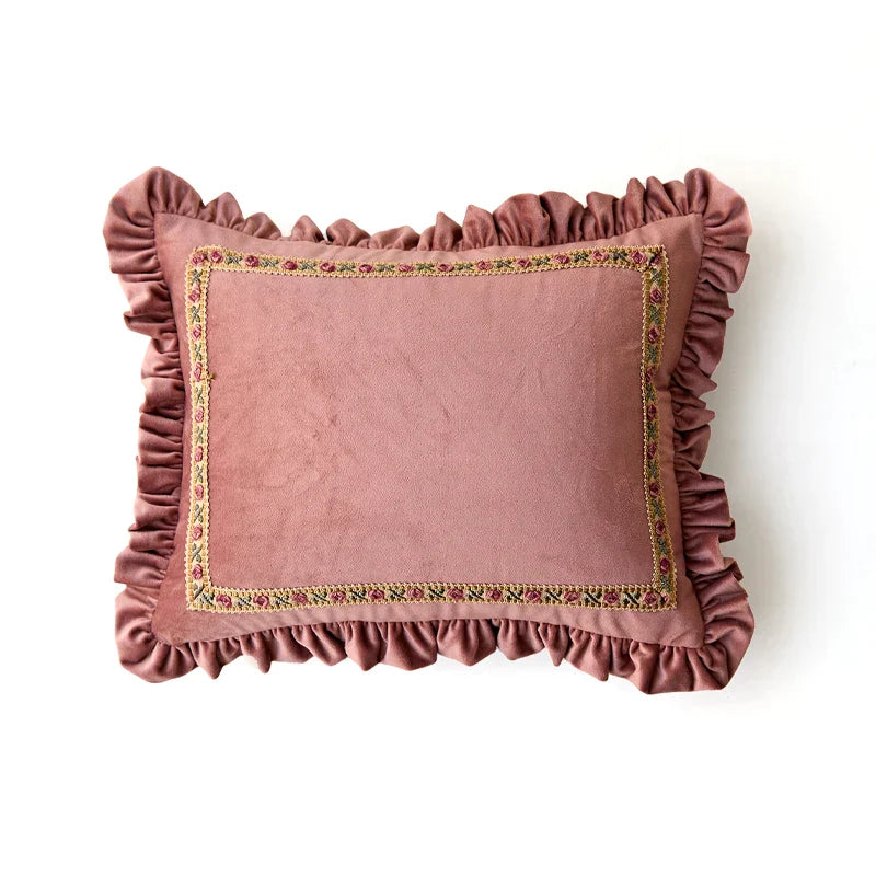 DecorBites™ Luxe Chenille Ruffled Green Lumbar Pillow Cover 35x45