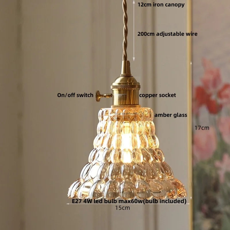 DecorBites™ Cube Amber Glass LED Pendant Lamp | Modern Hanging Light Fixtures