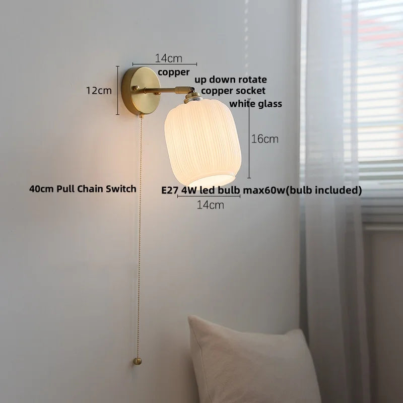DecorBites™ Japanese Style LED Wall Sconce Glass Rotate Pull Chain Switch Stair Light