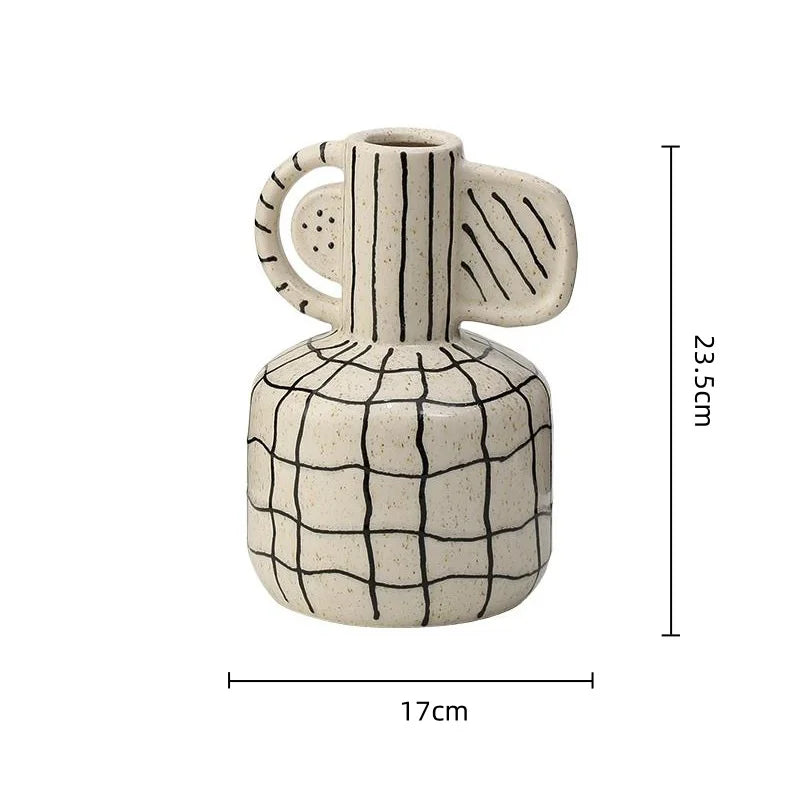 DecorBites™ Geometric Line Ceramic Vase Flowerpot Tray Home Decor Accessory