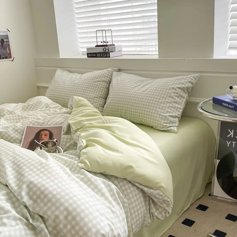 Cotton Grid Bedding Set Queen 2.0m 4pcs