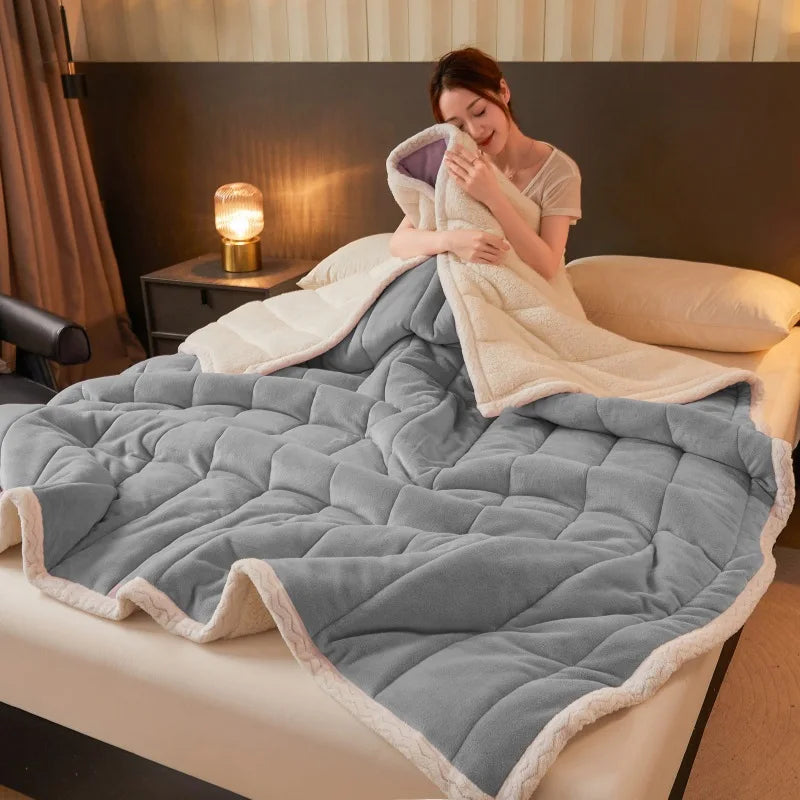 DecorBites™ Cozy 3-Layer Coral Fleece Winter Blanket - Soft & Warm Bed Quilt