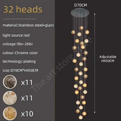 DecorBites™ Crystal Glass Spiral Ceiling Chandelier for Modern Living Room & Kitchen Decor