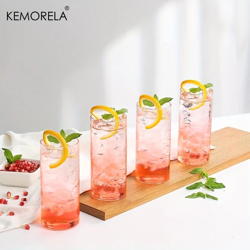 DecorBites™ 4-Piece Set Clear Glass Tumbler Cups with Bamboo Lids and Straws - 600ML