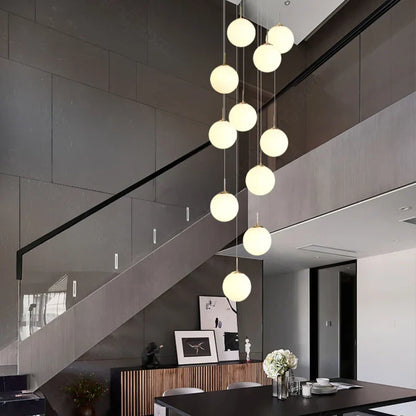 DecorBites™ Cream Glass Ball Chandelier for Duplex Villa Penthouse, Restaurant and Staircase