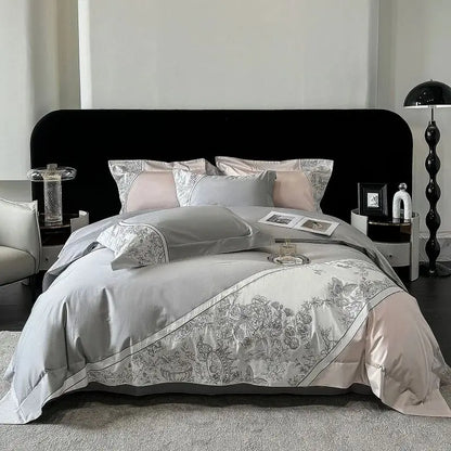 DecorBites™ Luxe Butterfly Flowers Embroidery Bedding Set with Duvet Cover Sheet Pillowcases 4Pcs