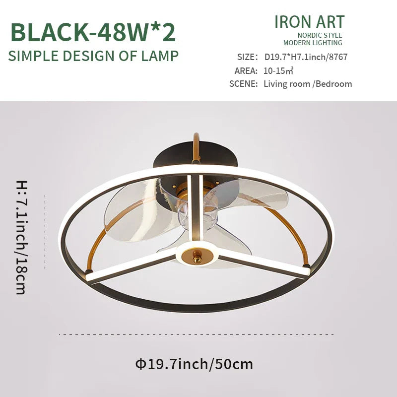 DecorBites™ LED Ceiling Fan with Remote Control, Modern Silent Lighting Fixture for Bedroom and Dining Room