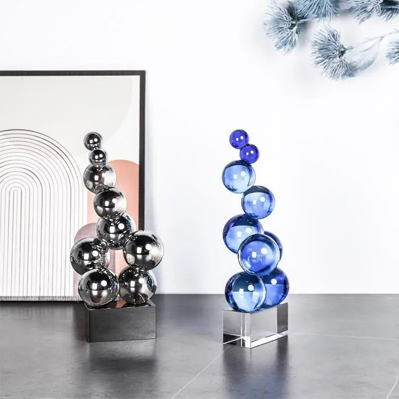 DecorBites™ Geometric Crystal Sculpture Silver Ball Home Decor Figurine