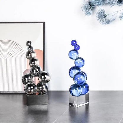 DecorBites™ Geometric Crystal Sculpture Silver Ball Home Decor Figurine