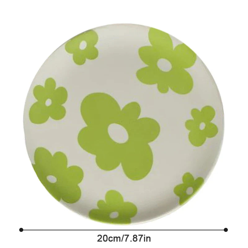 DecorBites™ Korean Style Round Bamboo Fiber Dining Plate for Desserts, Fruits, and Cakes