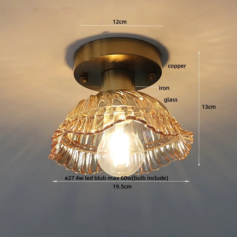 DecorBites™ Green Flower Glass Copper Ceiling Light - Nordic Modern LED, Living Room Bedroom Hallway Fixtures