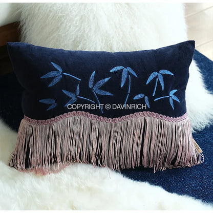DecorBites™ Bamboo Embroidery Yellow Patchwork Art Throw Pillow Cover 45x45cm