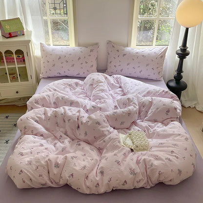 DecorBites™ Cotton Flower Print Bedding Set - Romantic High-Density Comforter for Adults
