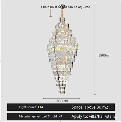 DecorBites™ Crystal Large Chandelier for Villa Duplex Loft Stairs, Elegant Hall Pendant Light