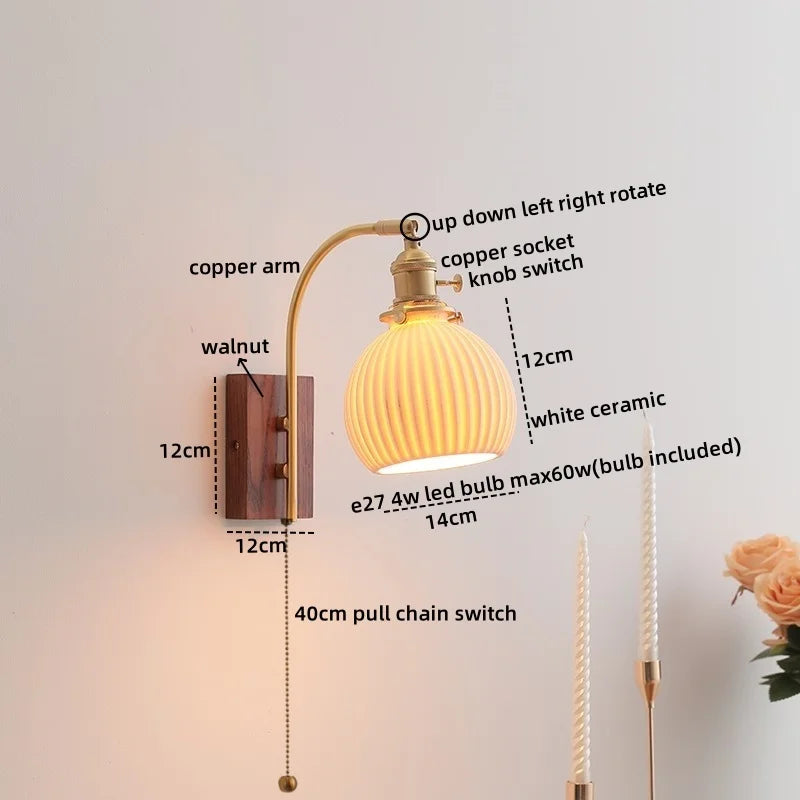 DecorBites™ Glass Copper LED Wall Lights Modern Bedside Lamp for Bedroom Living Room