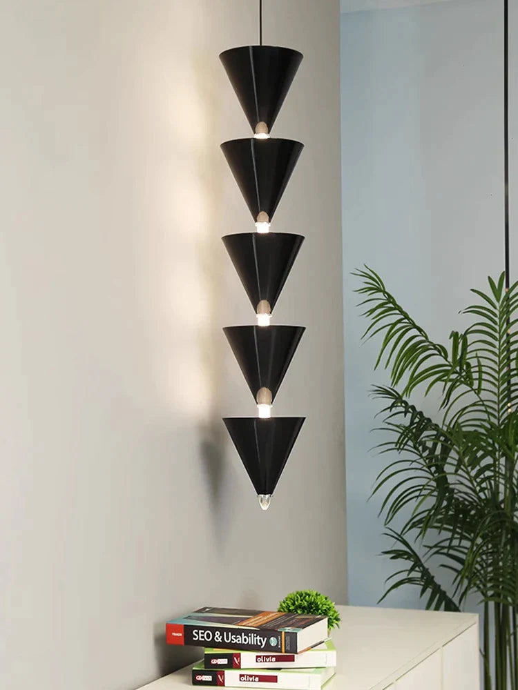 DecorBites™ Cream Bedroom Chandelier: Minimalist Designer Conical Long Line Branched Light Fixture