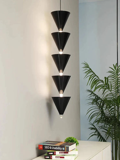 DecorBites™ Cream Bedroom Chandelier: Minimalist Designer Conical Long Line Branched Light Fixture