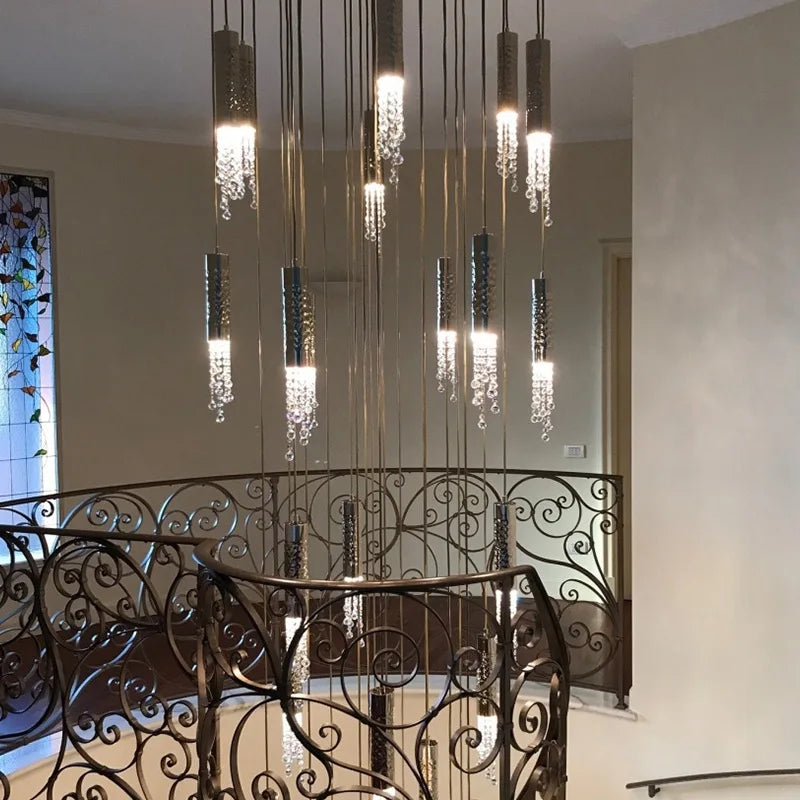 DecorBites™ Crystal LED Large Staircase Chandelier for Modern Living Room Hall Loft