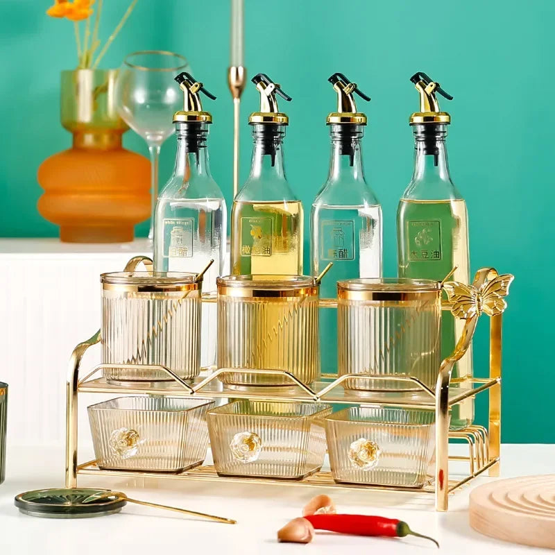 DecorBites™ Acrylic Seasoning Jar Set with Tray - Kitchen Storage Organizer