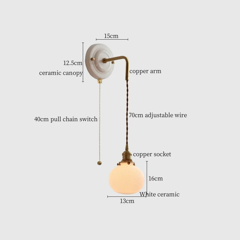 DecorBites™ Adjustable LED Wall Sconce Lamp Stripe Ceramic Copper Mirror Bedside