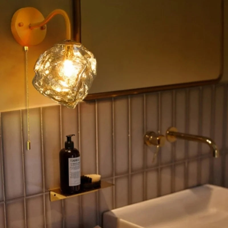 Brass Ice Glass Wall Sconce
