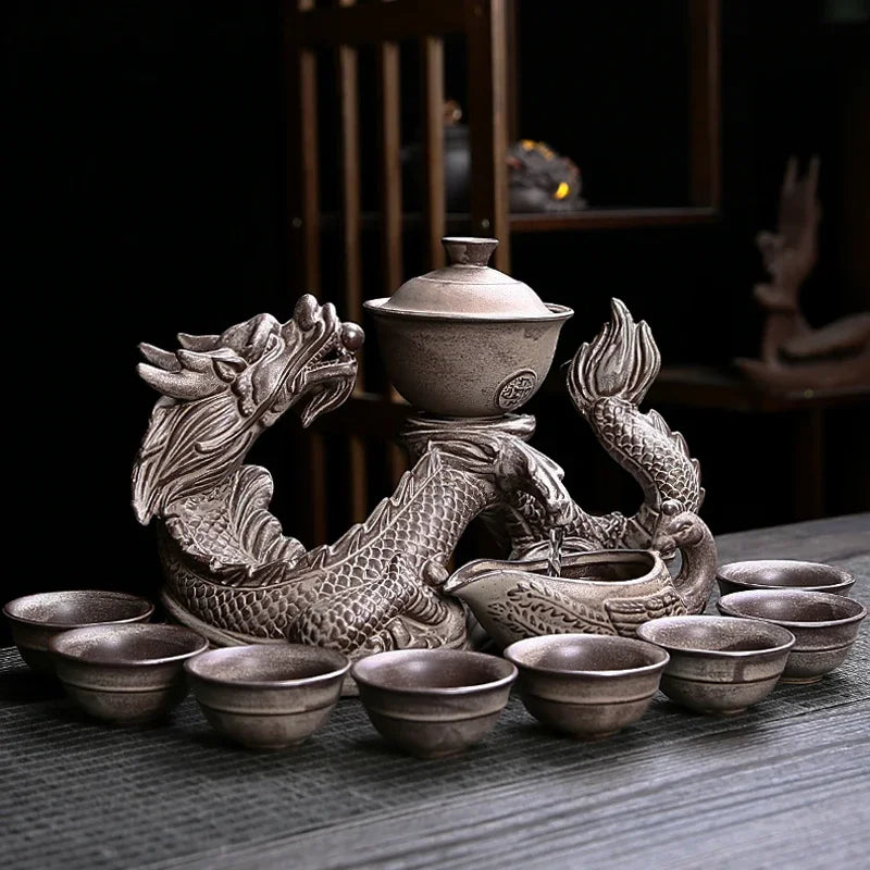 DecorBites™ Dragon Teapot Set | Semi-Automatic Tea Set | Magnetic Rotating Water-Conducting Tea Set