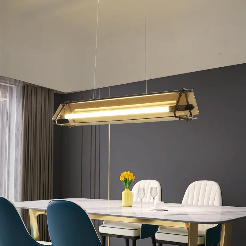 DecorBites™ Amber LED Pendant Lamp Tempered Glass Dining Table Minimalist Modern Design