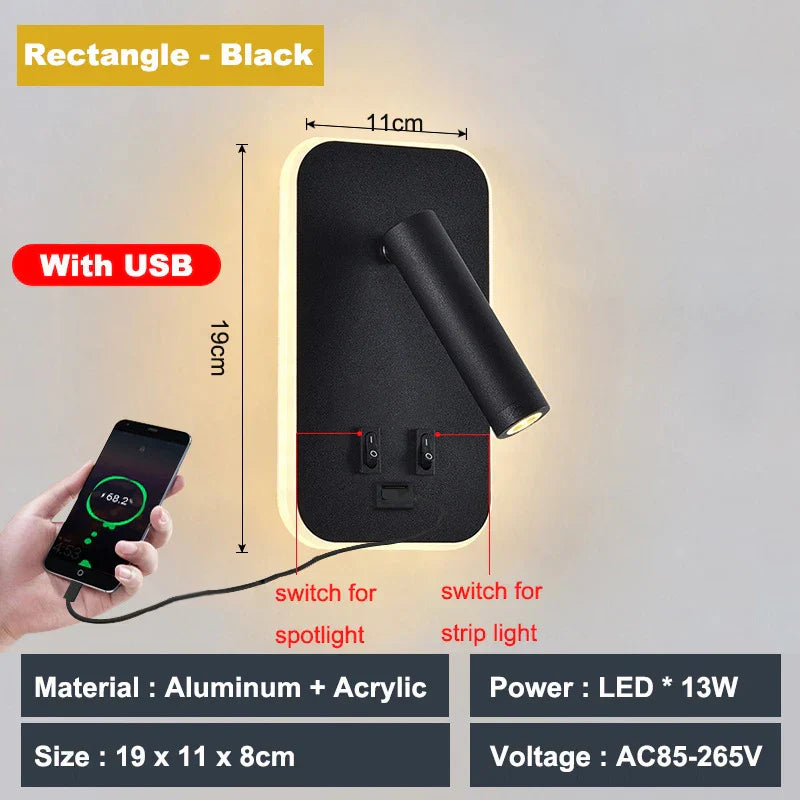 DecorBites™ Adjustable 10W Wall Light Sconce Lamp with Switch - Hotel Bedroom Study Reading