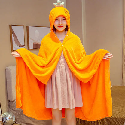 DecorBites™ Cozy Cartoon Hooded Cape Blanket for Winter Nap, Office, and Home Office Warmth
