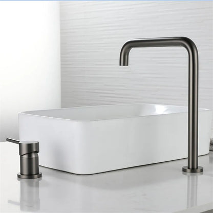 DecorBites™ Gun Grey Bathroom Faucet with Super Long Pipe, 360° Rotating, Two Holes