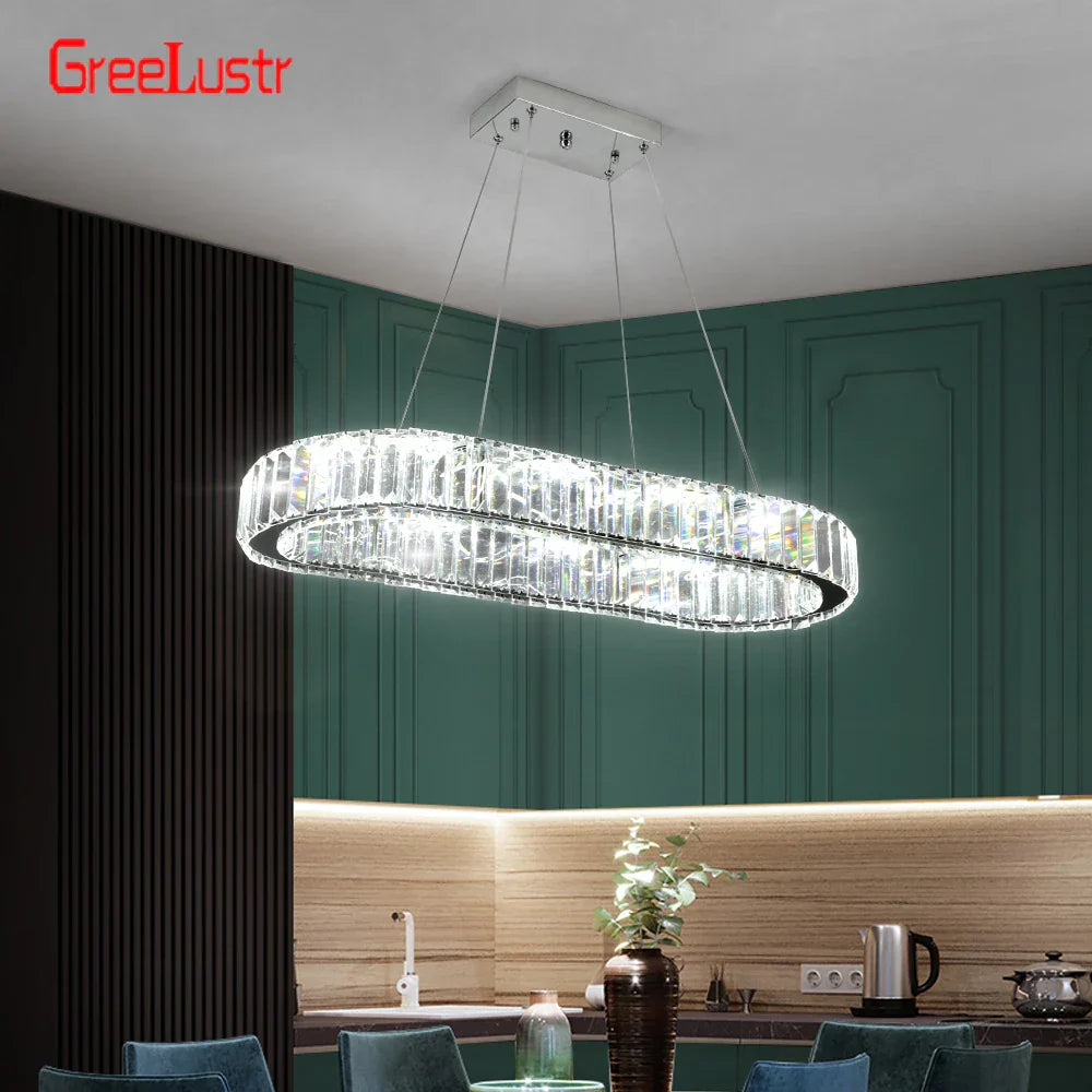 DecorBites™ Crystal Oval Design LED Chandelier: Modern Large Pendant Light for Living Room & Bedroom