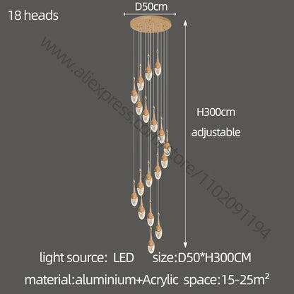 DecorBites™ Gold LED Staircase Chandelier: Elegant Luxury Large Pendant Lamp for Living Room